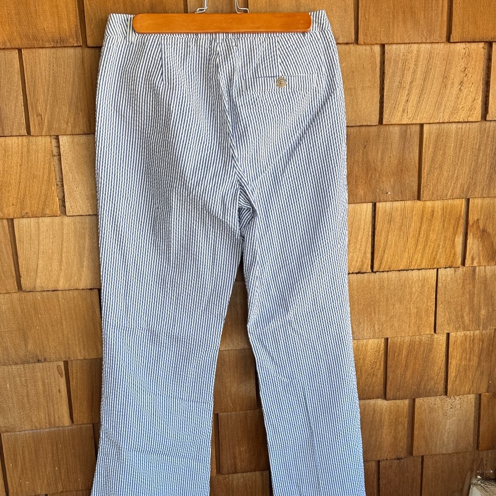 L.L. Bean Women's Blue and White Striped Seersucker Pants - Picture 6 of 7